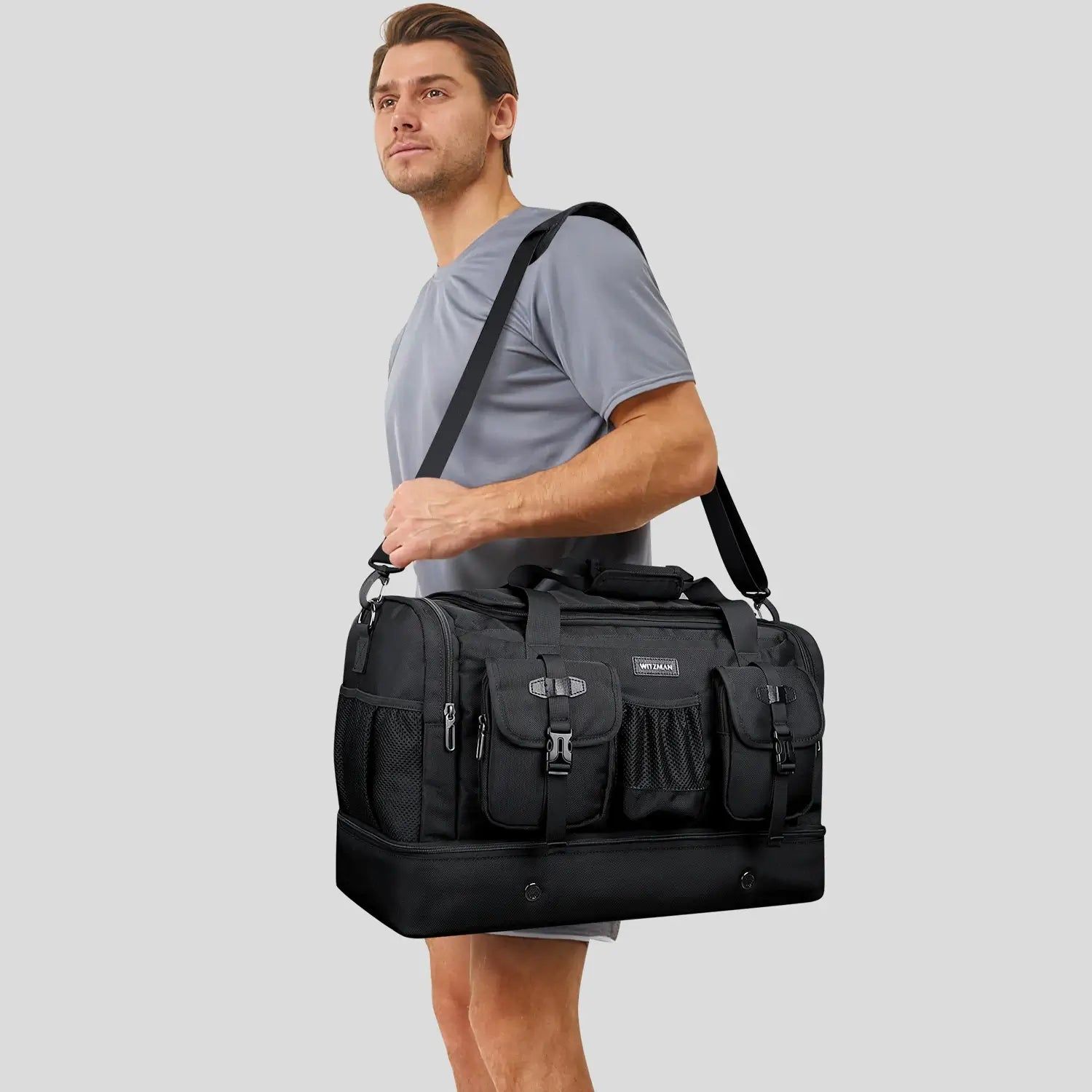 Double-Layer Duffel Bag Modern Split-Level Design with Bottom Shoe Compartment B723