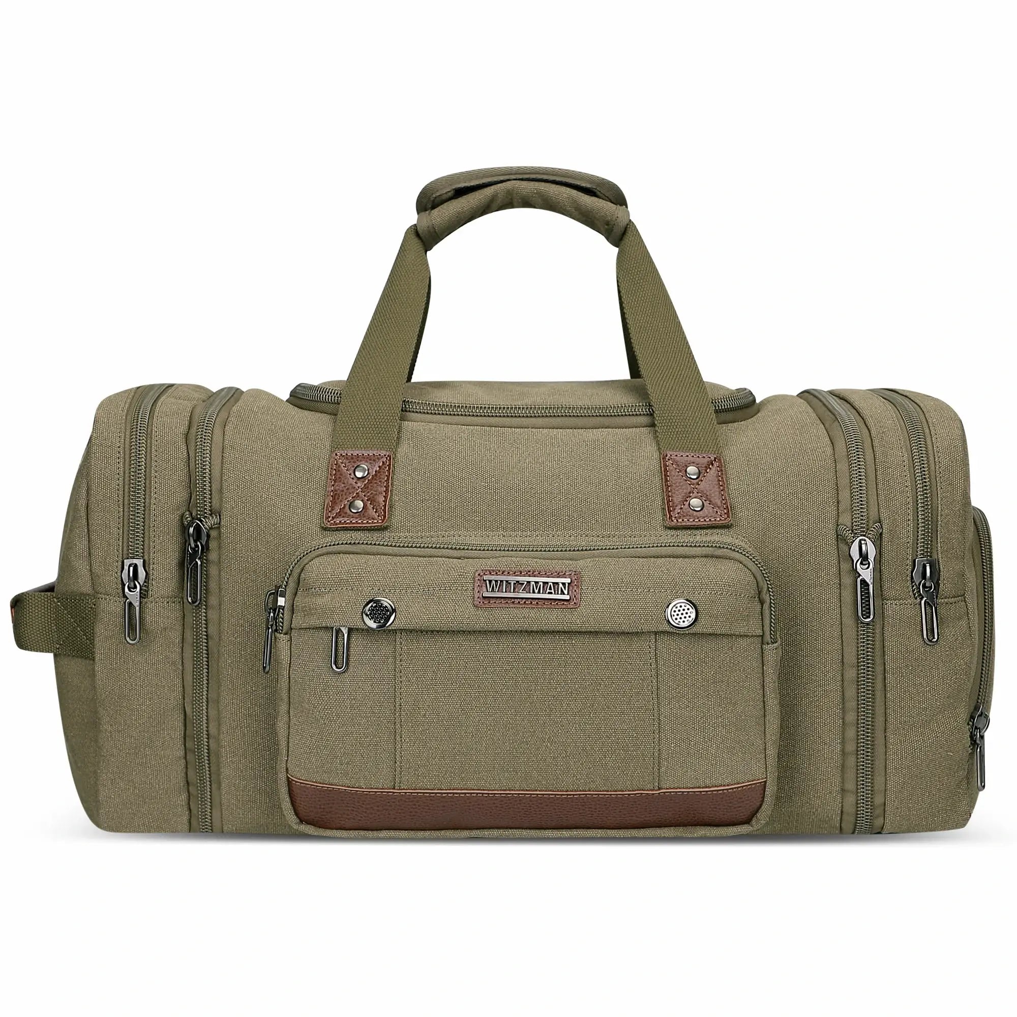 witzman Mens Fashion Large GREEN Canvas Travel Duffle Bags best carry-on bag for international travel #color_green
