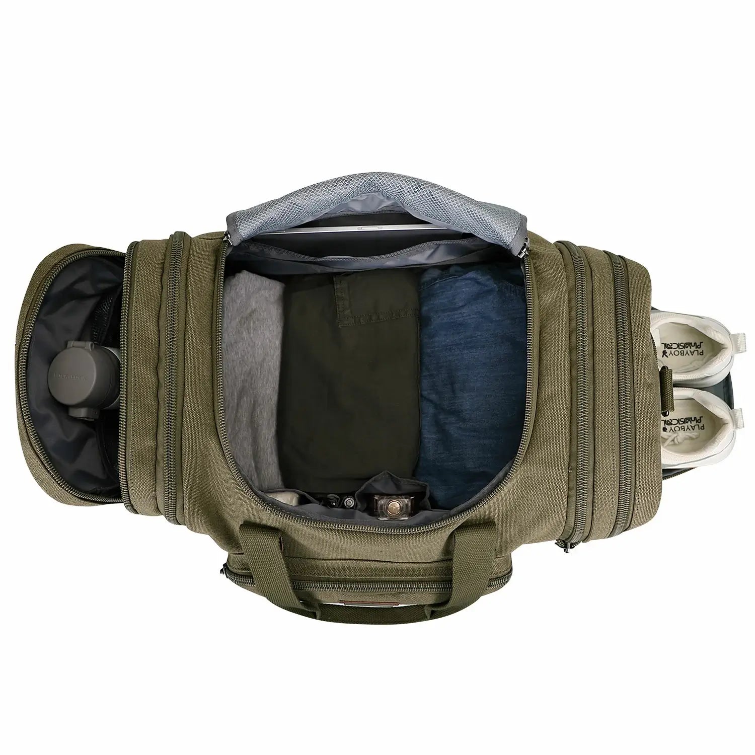 witzman Mens Fashion Large GREEN Canvas Travel Duffle Bags best carry-on bag for international travel #color_green