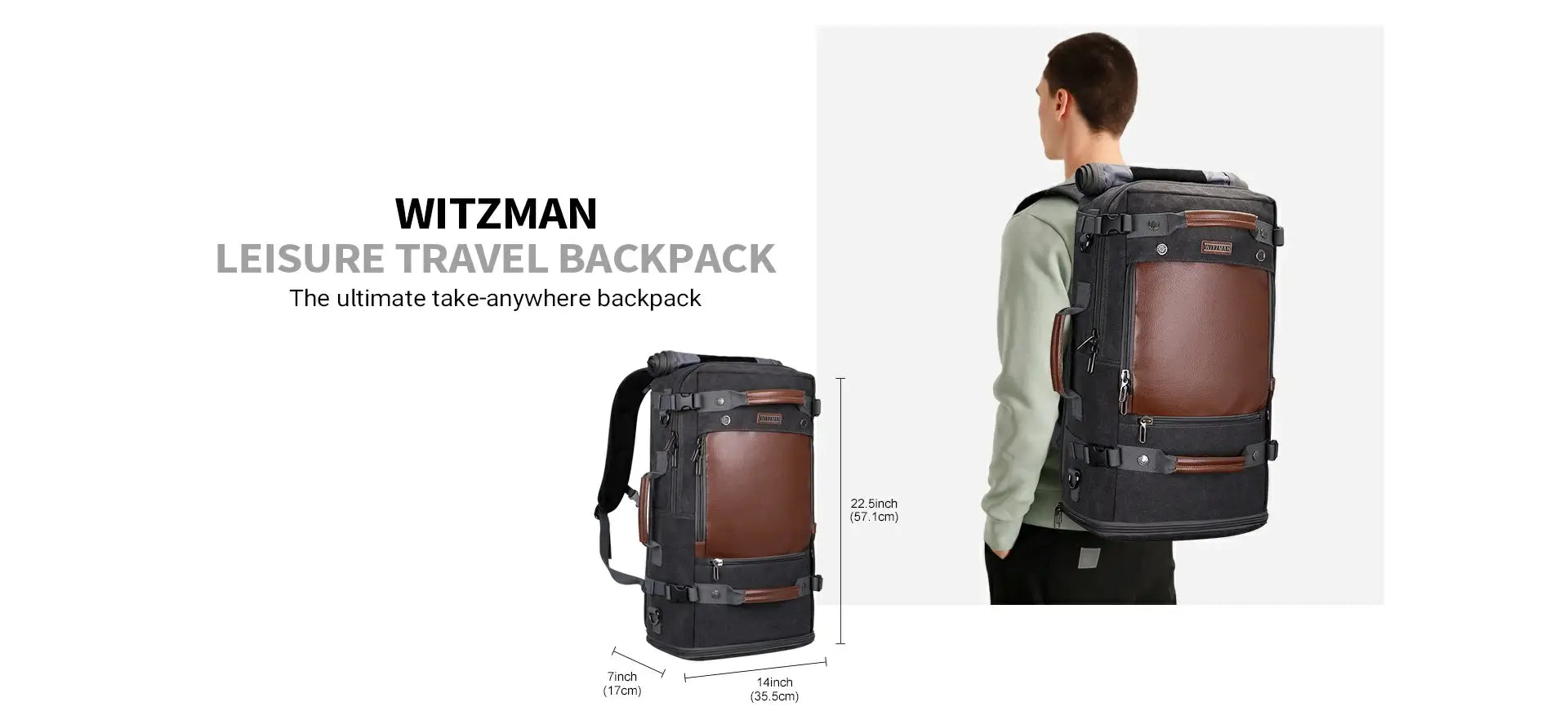 Mens convertible canvas travel backpack with laptop and shoe compartment, carry-on size