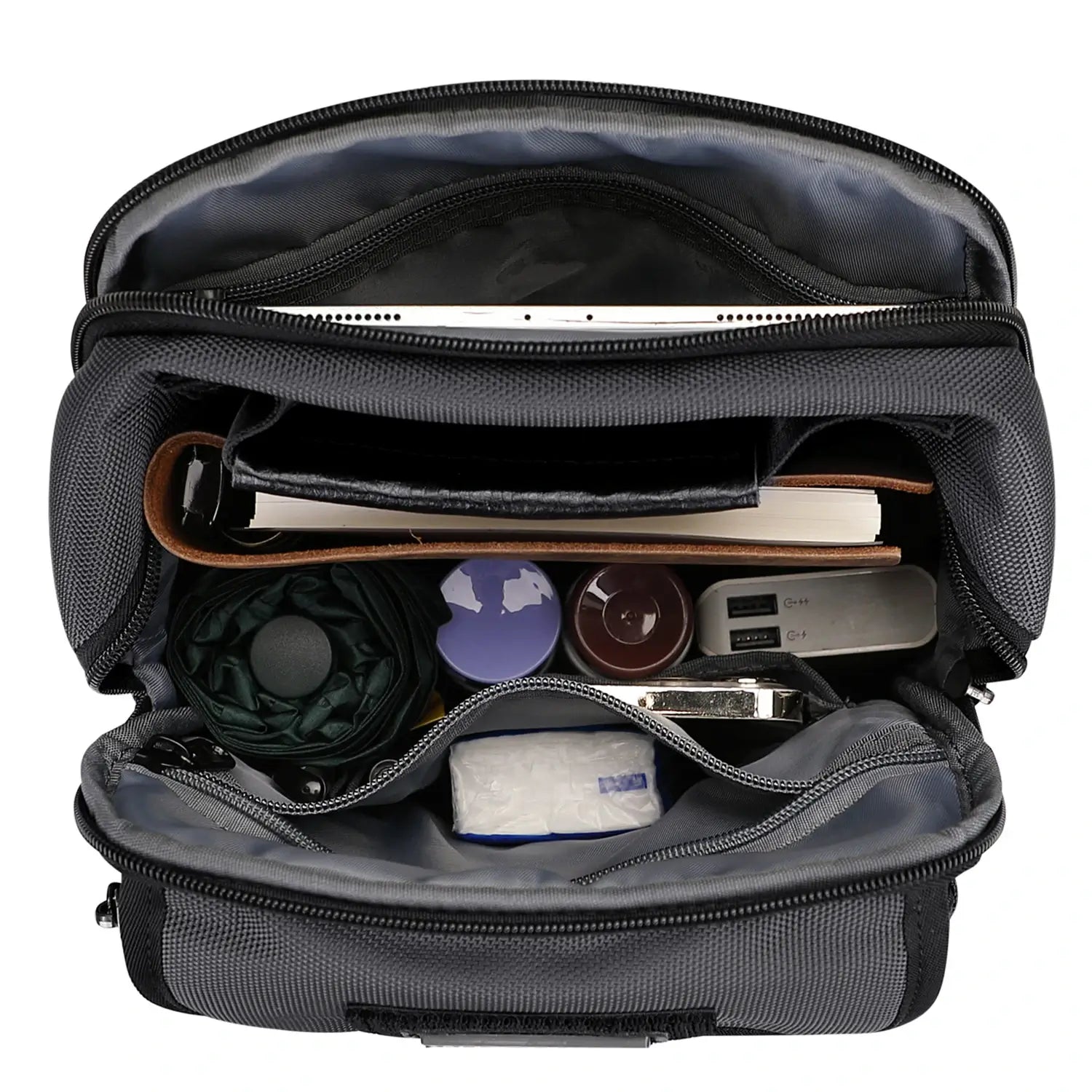 WITZMAN men’s sliver gray nylon crossbody sling bag with multiple compartments and iPad pocket B710