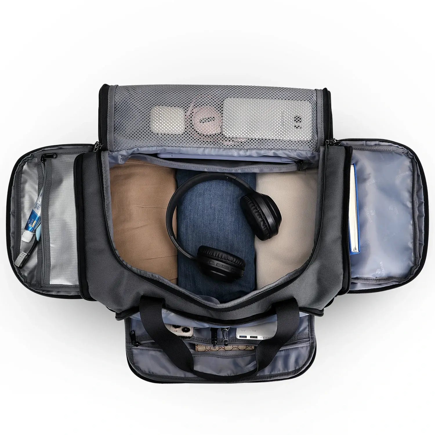 WITZMAN B720 men’s large nylon duffel bag with double-layer shoe compartment - sliver grey bag