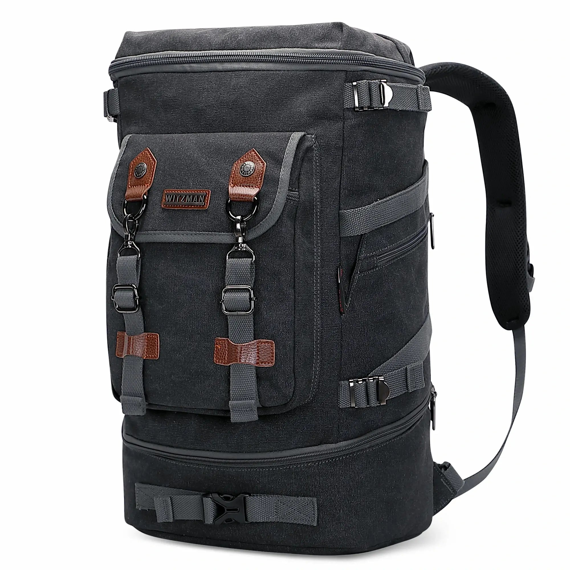 Vintage canvas travel backpack with shoe compartment and laptop sleeve – carry-on size a568-2 black