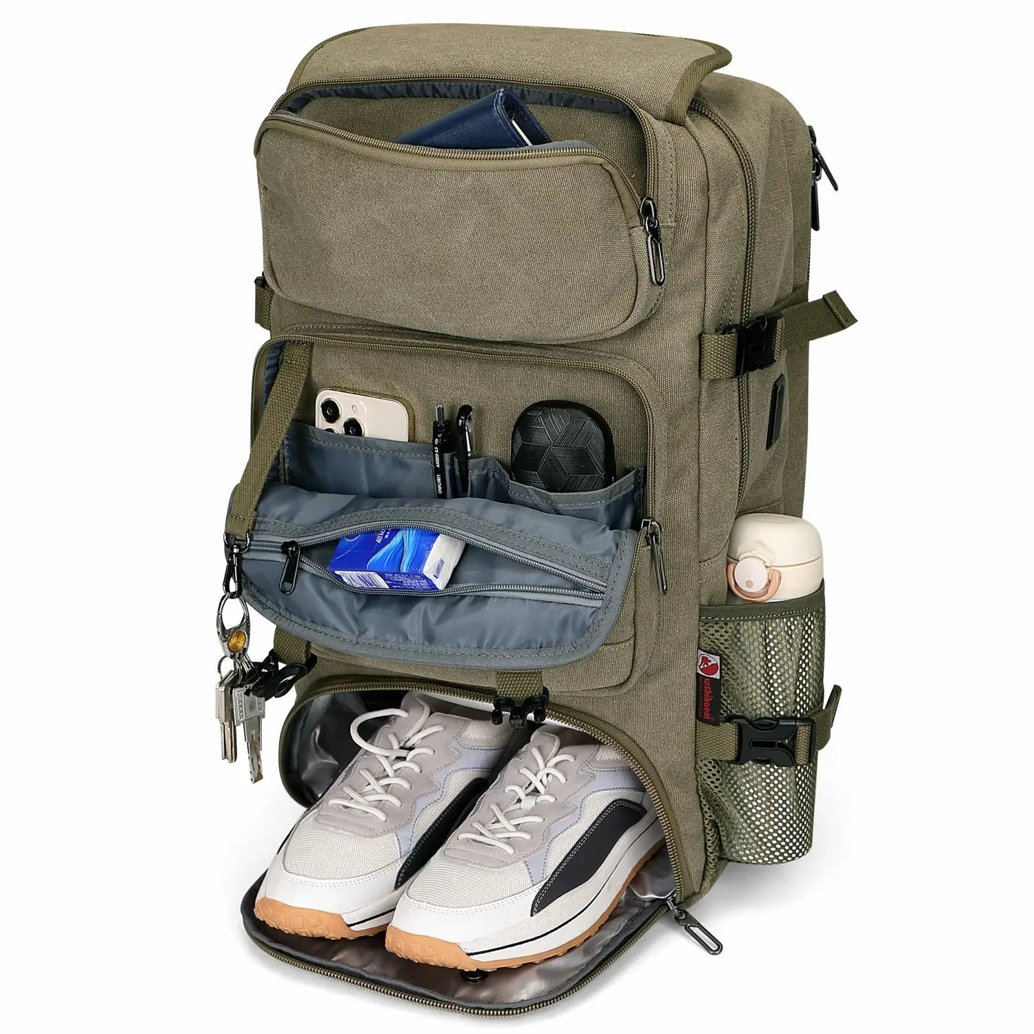 Convertible 40L travel backpack with USB port and 18+ compartments, fits 17 inch laptop, ideal for men and women a8013 best amry green large backpack