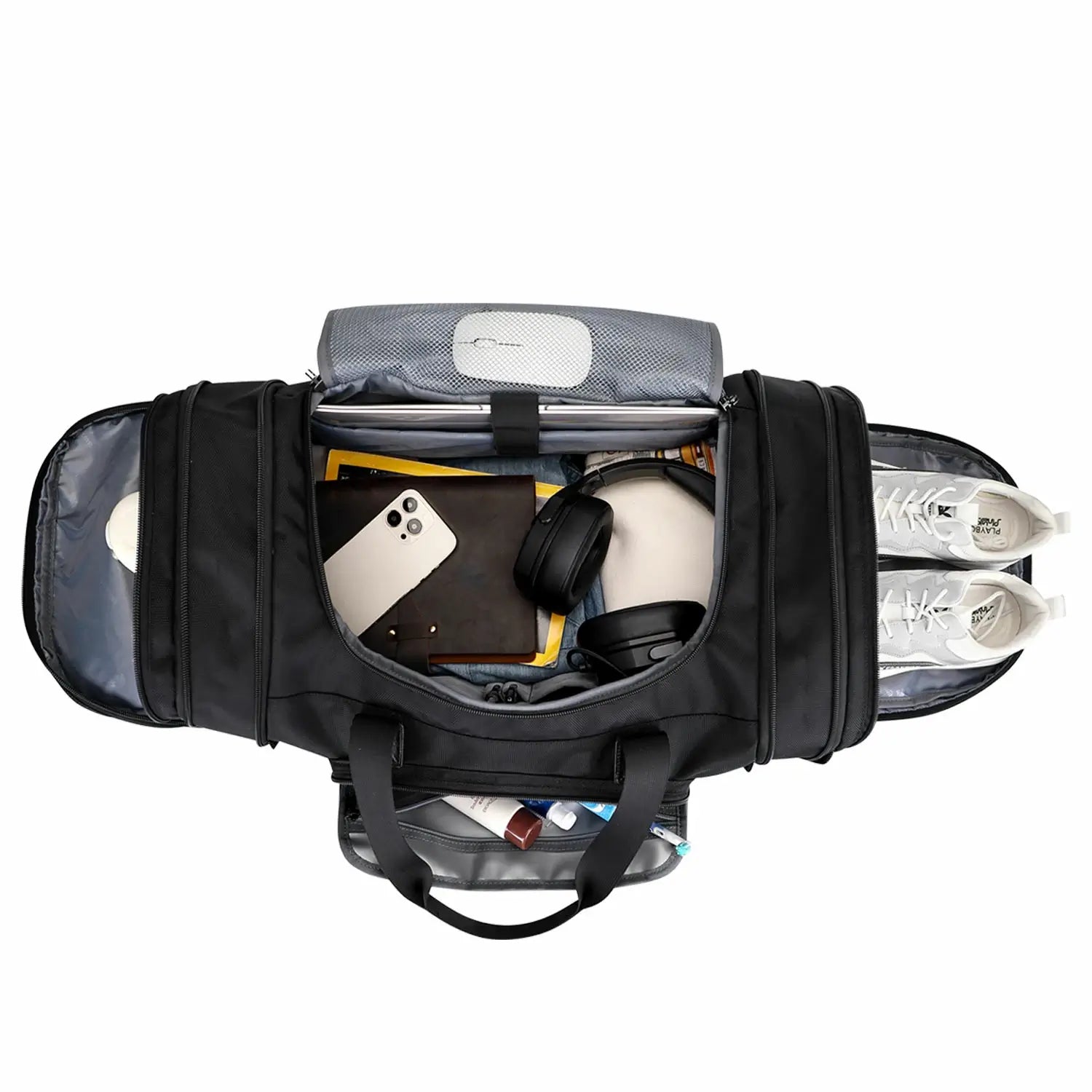 Duffel Bag Nylon Large Gym Weekender Bag With Shoe Compartment black