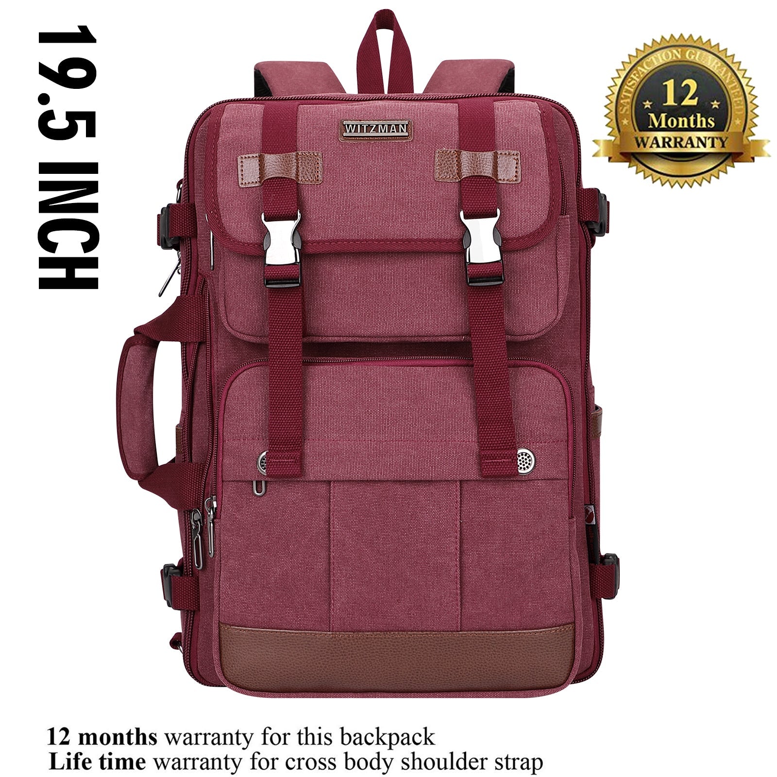 red canvas carry on travel backpacks | witzman a519-2 #color_red
