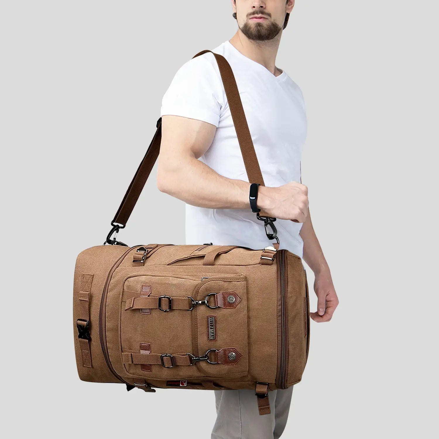 vintage Canvas Carry on Travel Backpack brown