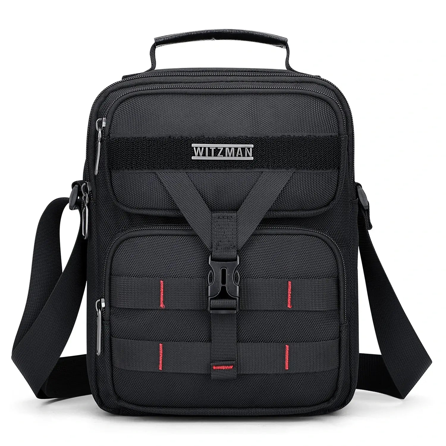 WITZMAN B707 nylon crossbody sling bag for men small travel shoulder messenger with anti-theft pocket and MOLLE webbing Black