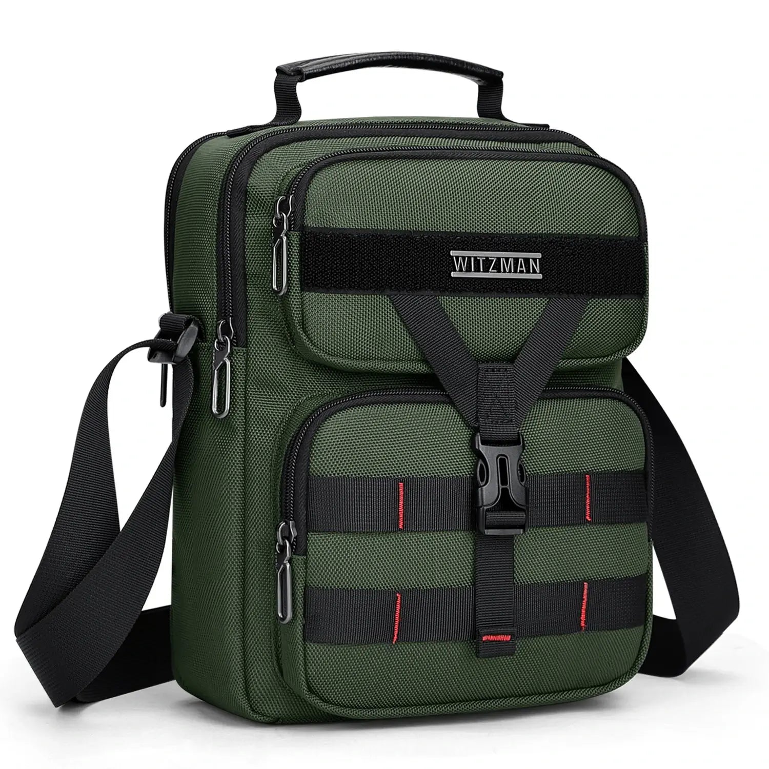 WITZMAN B707 nylon crossbody sling bag for men small travel shoulder messenger with anti-theft pocket and MOLLE webbing army green