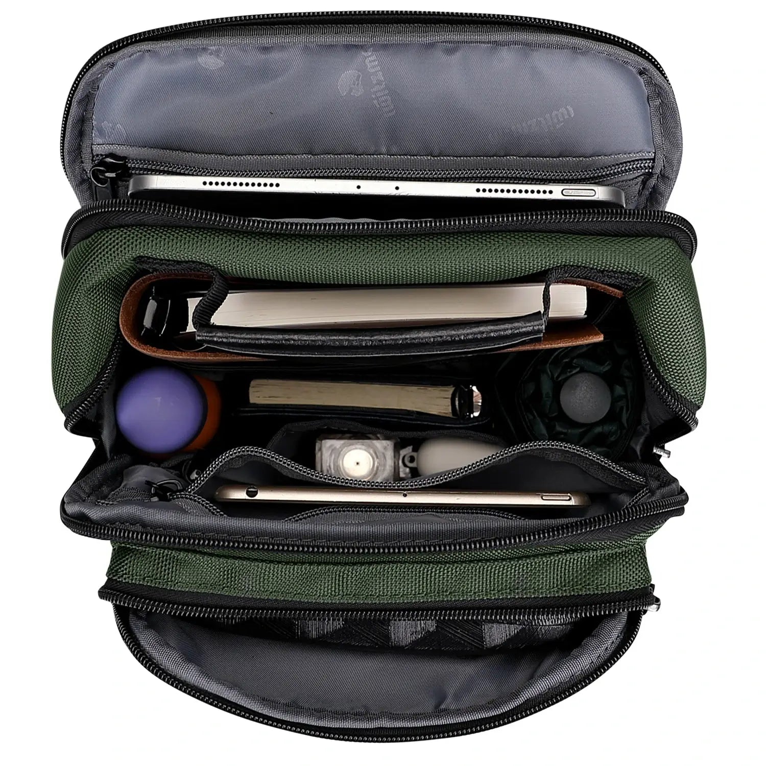 WITZMAN B707 nylon crossbody sling bag for men small travel shoulder messenger with anti-theft pocket and MOLLE webbing army green