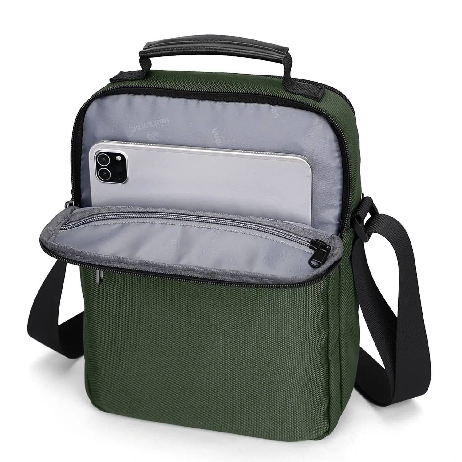 WITZMAN B707 nylon crossbody sling bag for men small travel shoulder messenger with anti-theft pocket and MOLLE webbing army green