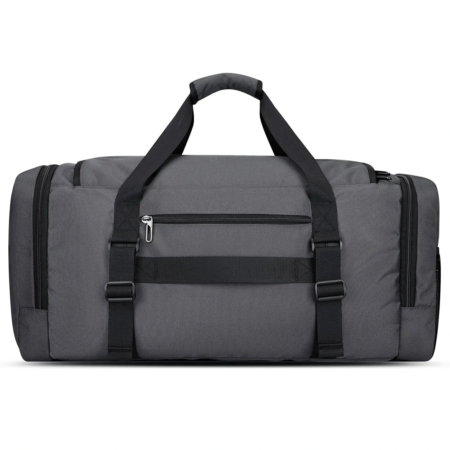 WITZMAN 54L silvery grey travel duffel bag for men with shoe compartment and wet-dry pocket back