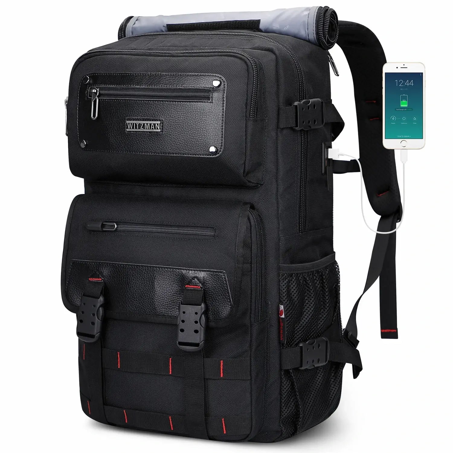 WITZMAN 45L convertible nylon travel backpack for men with USB port and multiple compartments b685