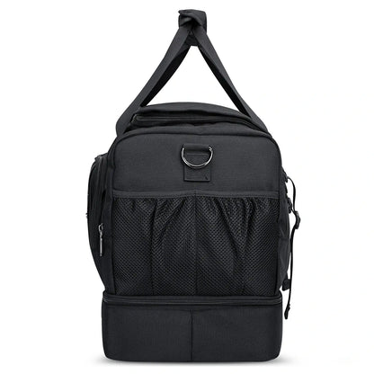 WITZMAN B720 men’s large nylon duffel bag with double-layer shoe compartment - black bag