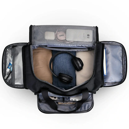 WITZMAN B720 men’s large nylon duffel bag with double-layer shoe compartment - black bag