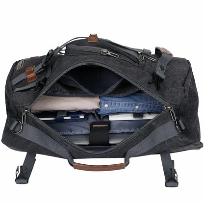 vintage canvas travel backpack for men carry on bag #color_black