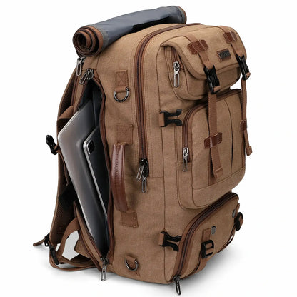 Convertible 40L travel backpack with USB port and 18+ compartments, fits 17 inch laptop, ideal for men and women a8013 brown backpacks