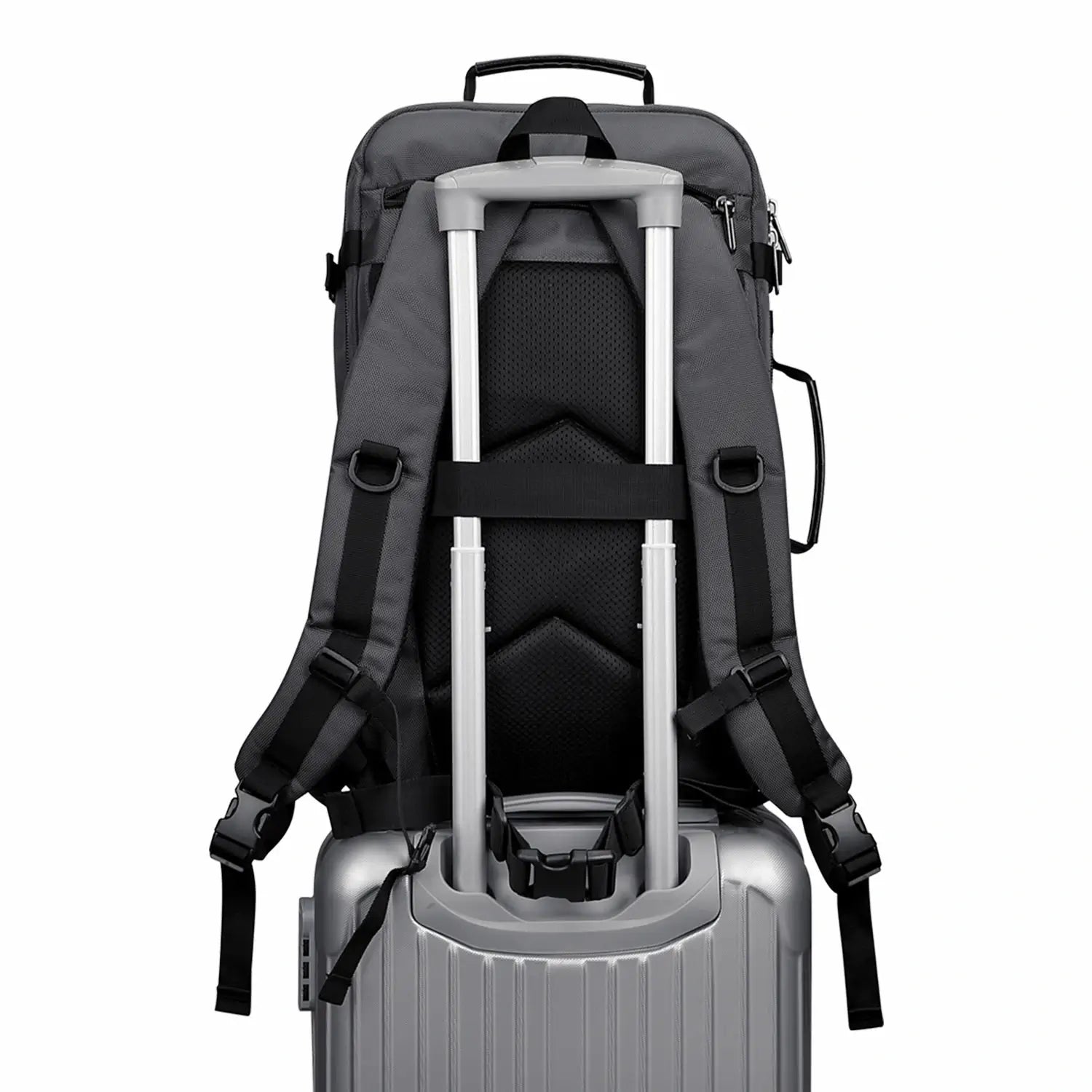 B688 Best large travel backpack carry on luggage bag sliver grey backpacks 45L with clamshell opening and multiple compartments