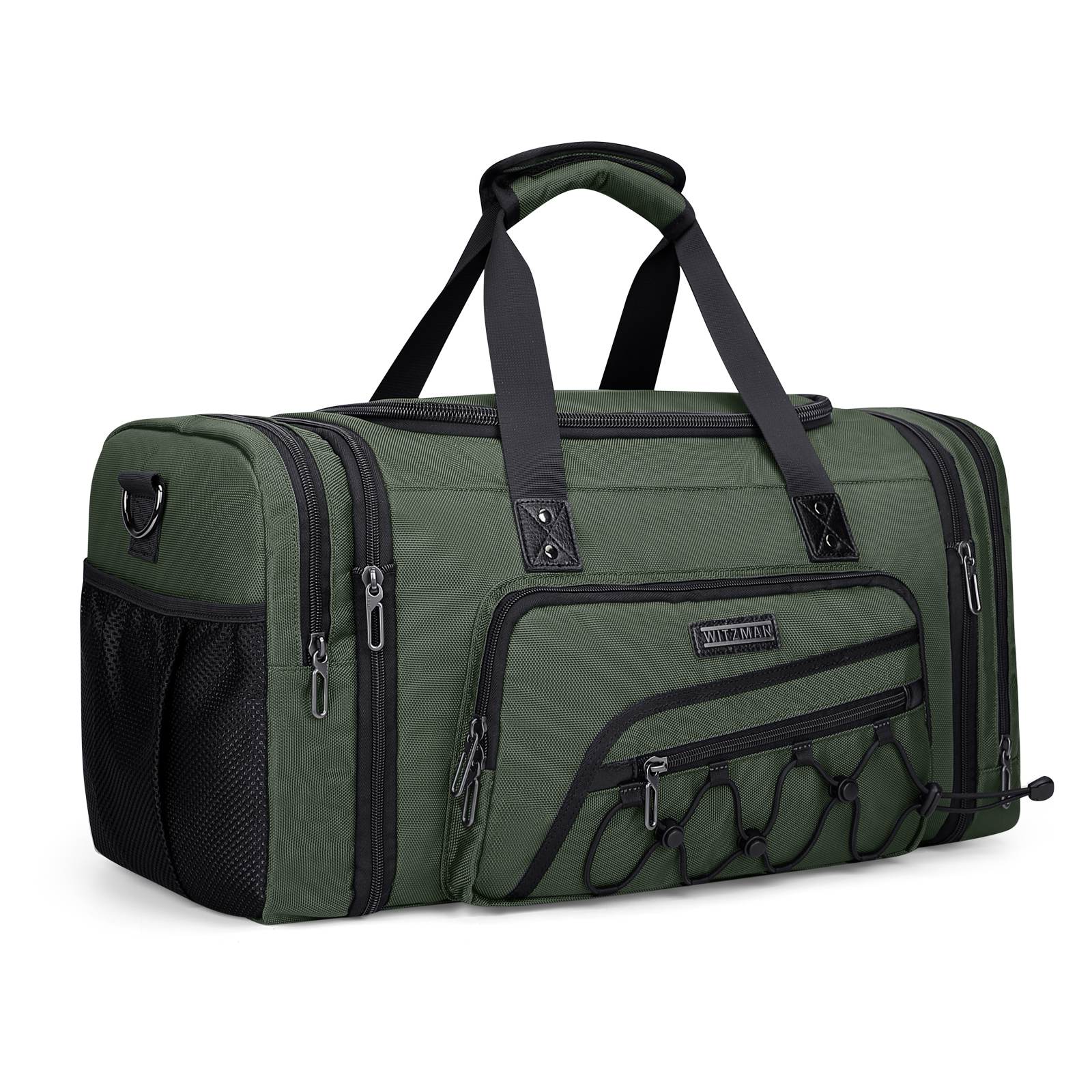B695 WITZMAN Duffle Bag for Men Nylon Large Weekender Bag with Shoe Compartment #color_green