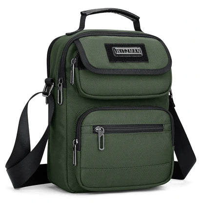 WITZMAN men’s green nylon crossbody sling bag with multiple compartments and iPad pocket B710