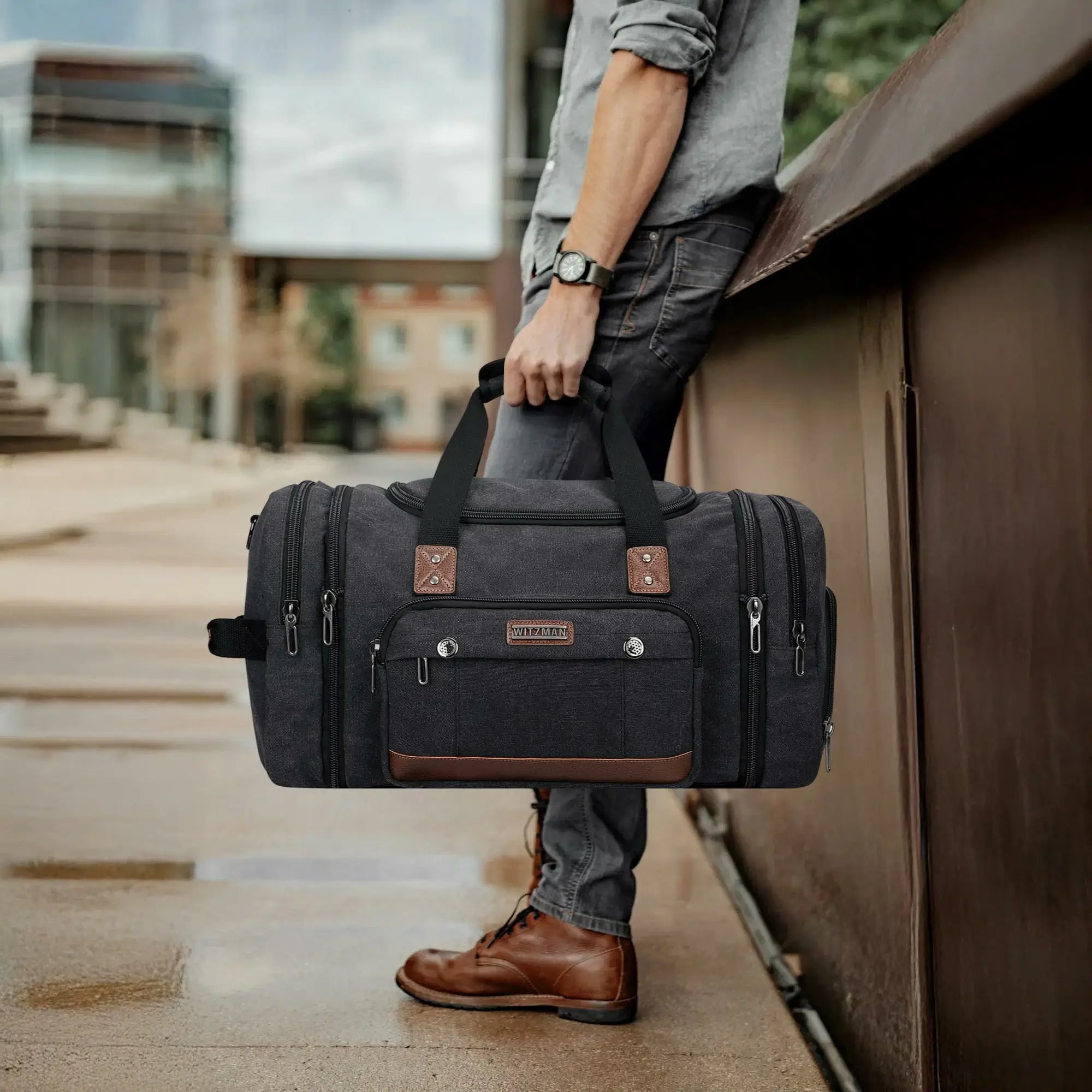 vintage fashion duffel bag black canvas