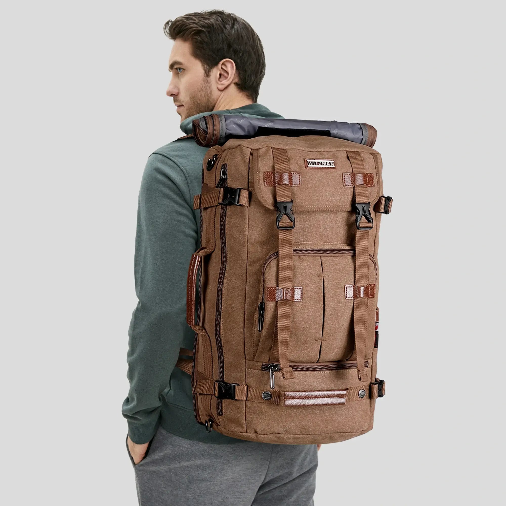 witzman best carry-on backpack for international travel backpacks brand brown bag for men weekender bag #color_brown