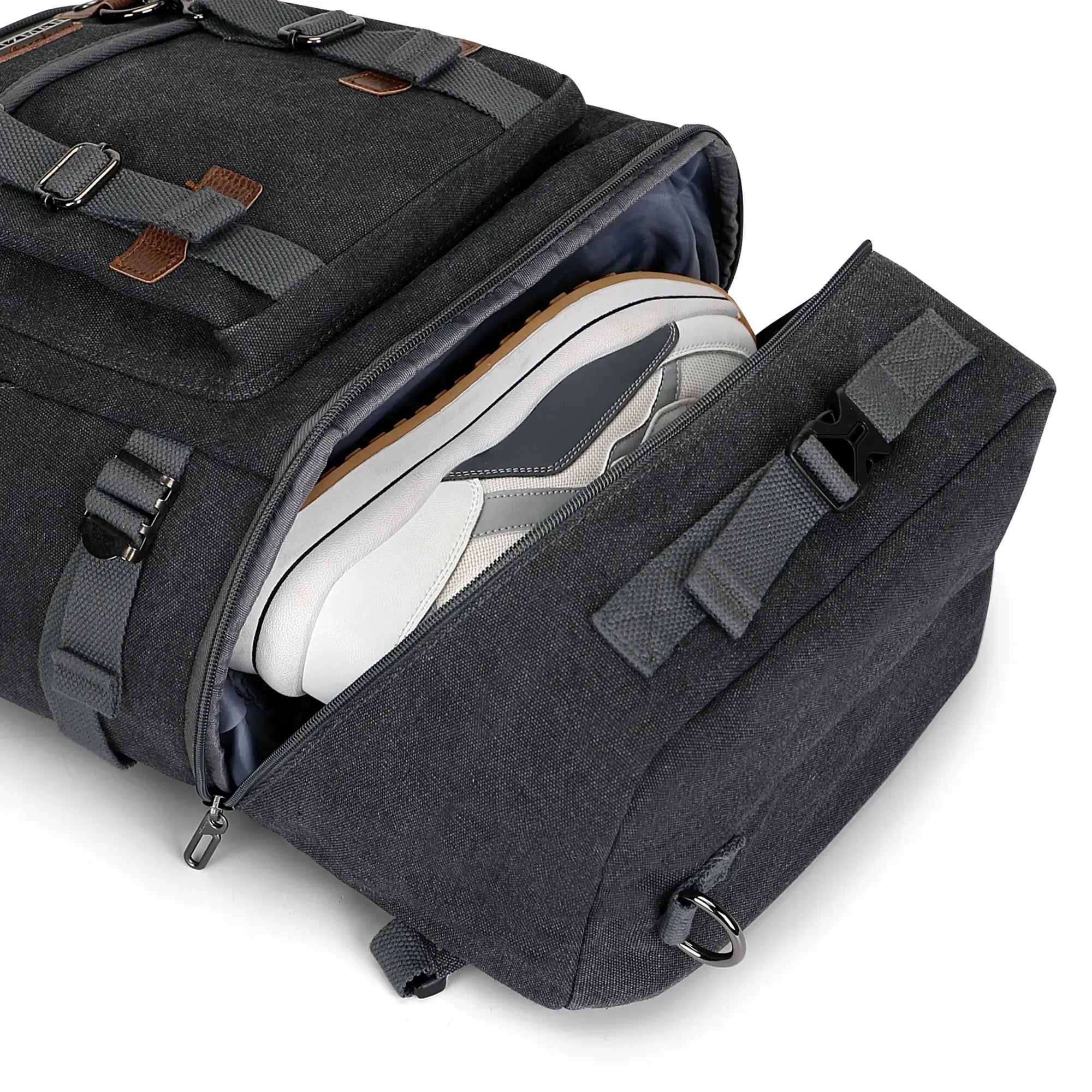 Vintage canvas travel backpack with shoe compartment and laptop sleeve – carry-on size a568-2 black