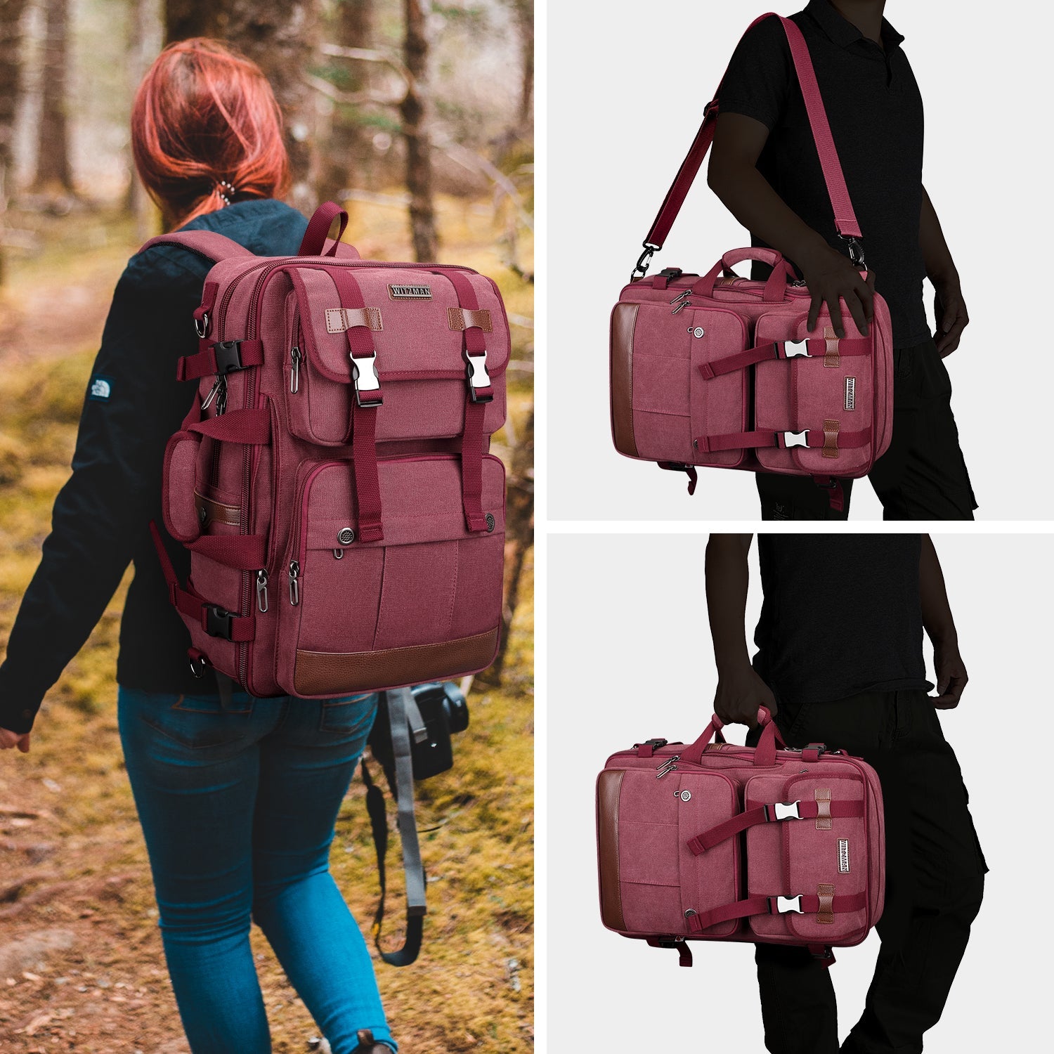 red canvas carry on travel backpacks | witzman a519-2 #color_red