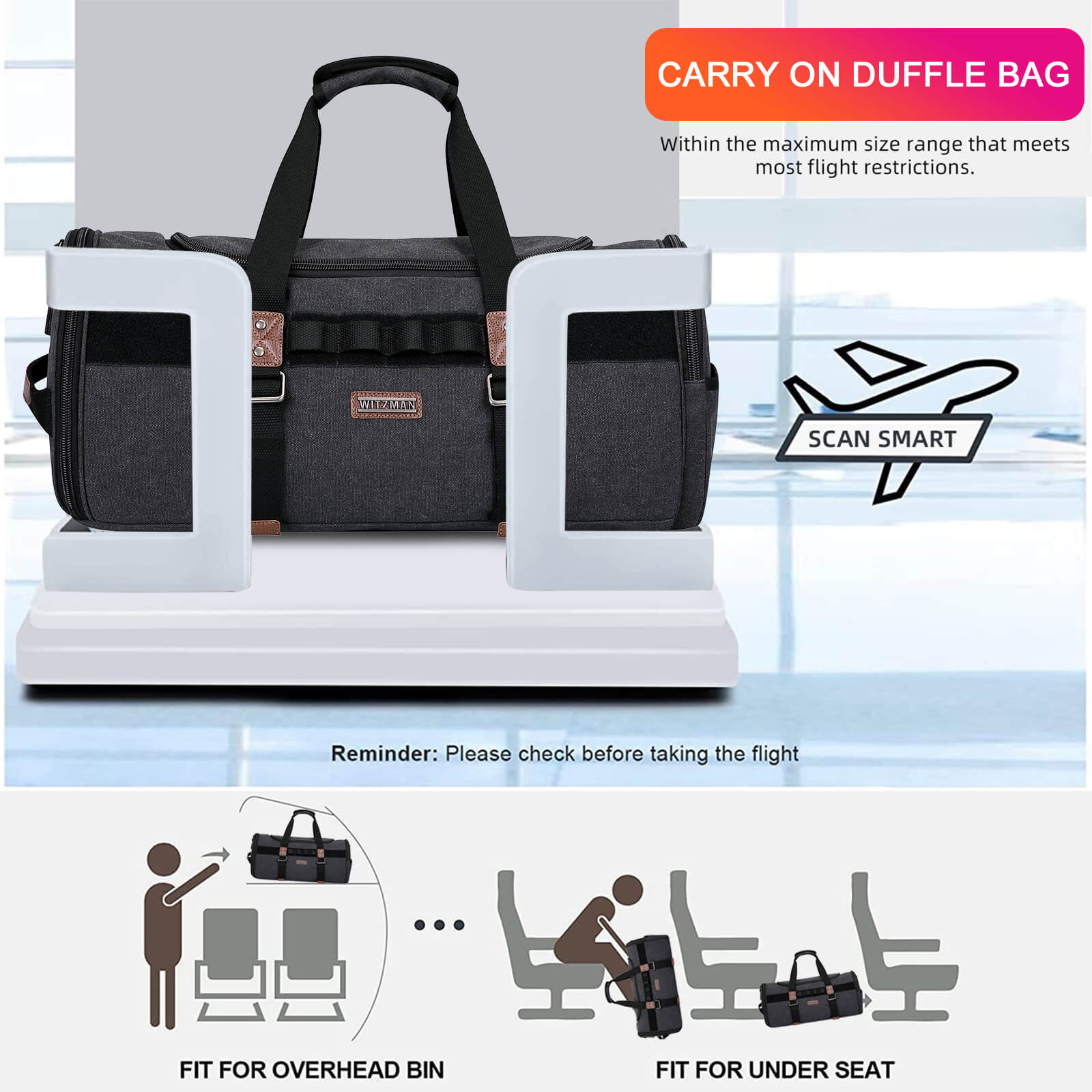 Black Canvas Large Travel Duffel Bags