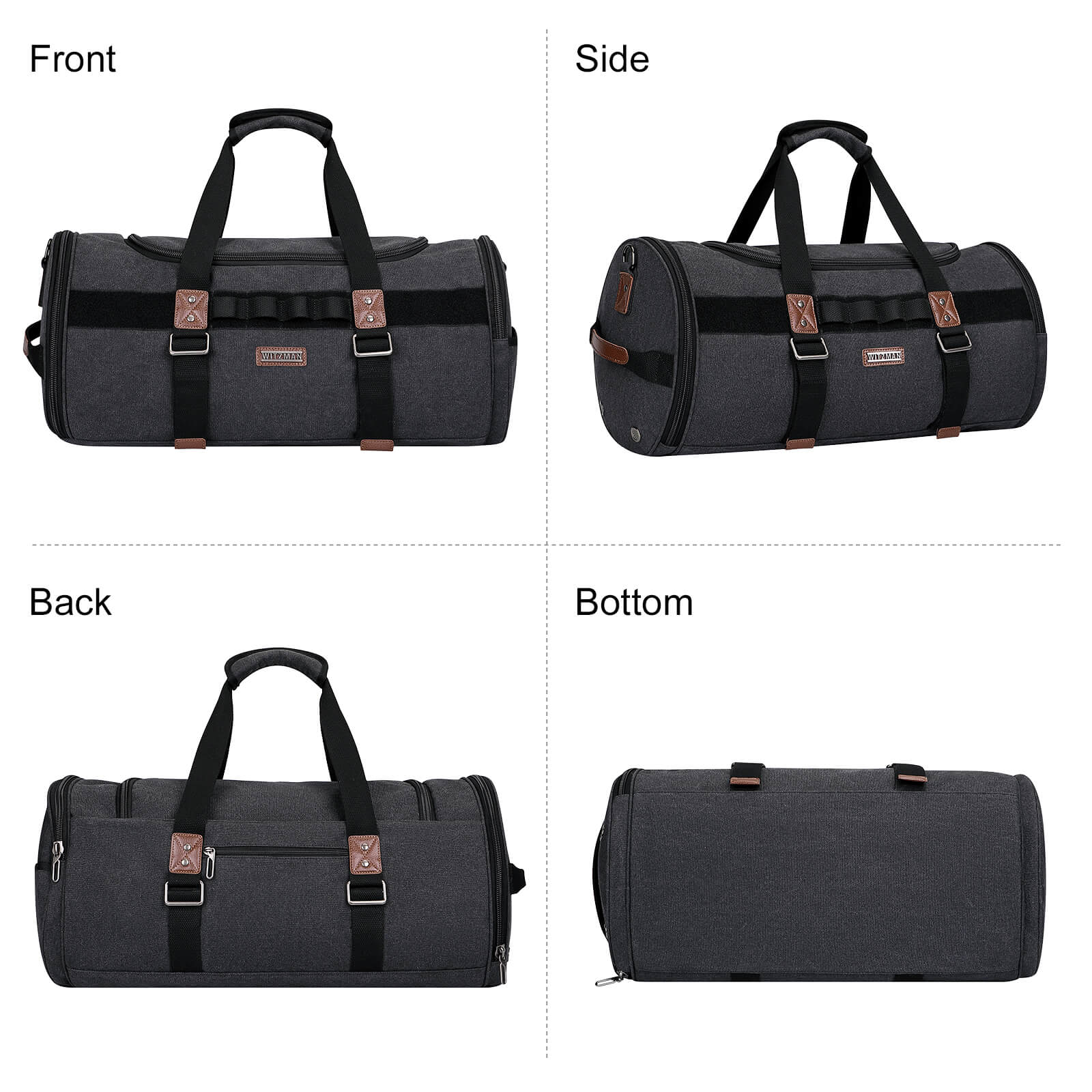 Black Canvas Large Travel Duffel Bags