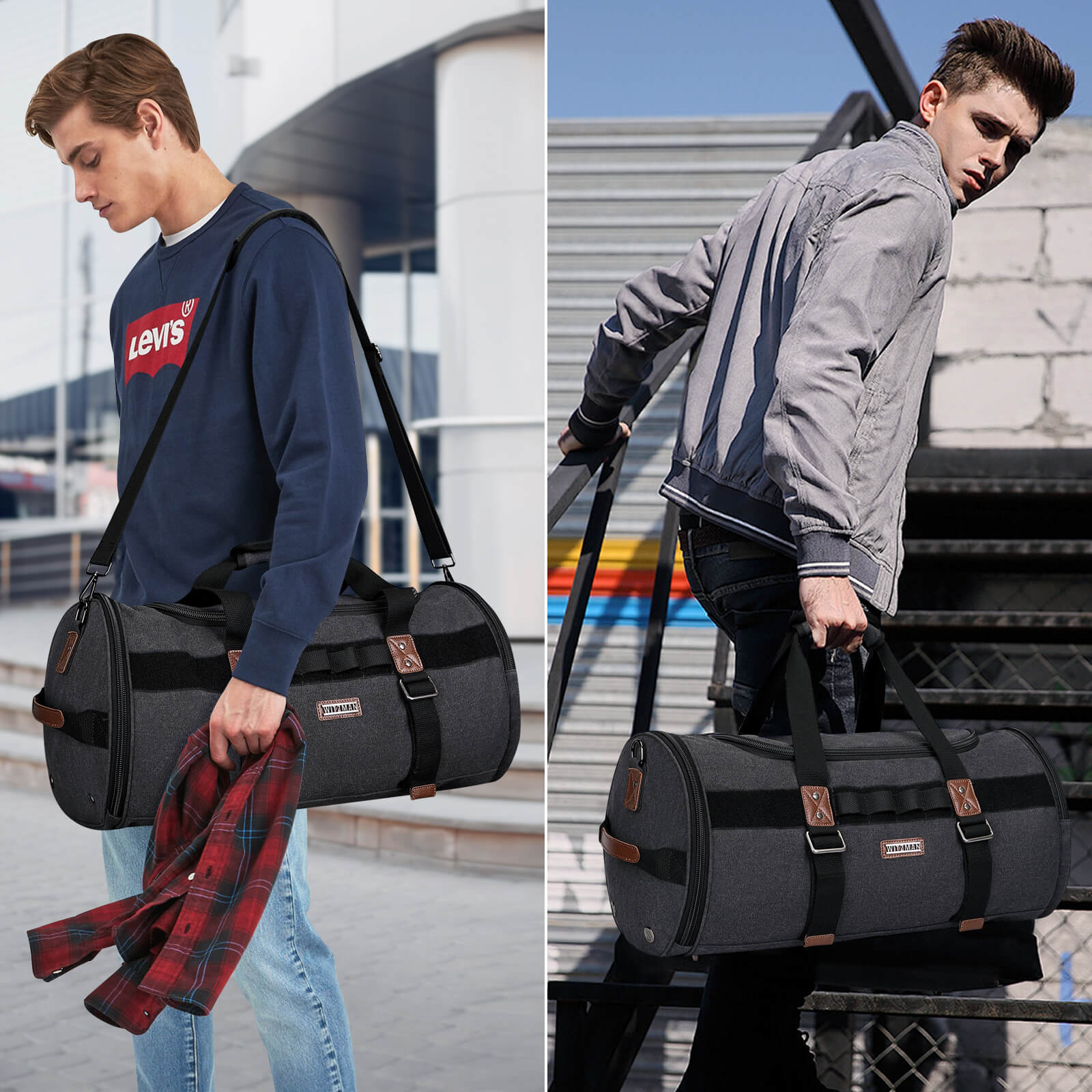 Black Canvas Large Travel Duffel Bags