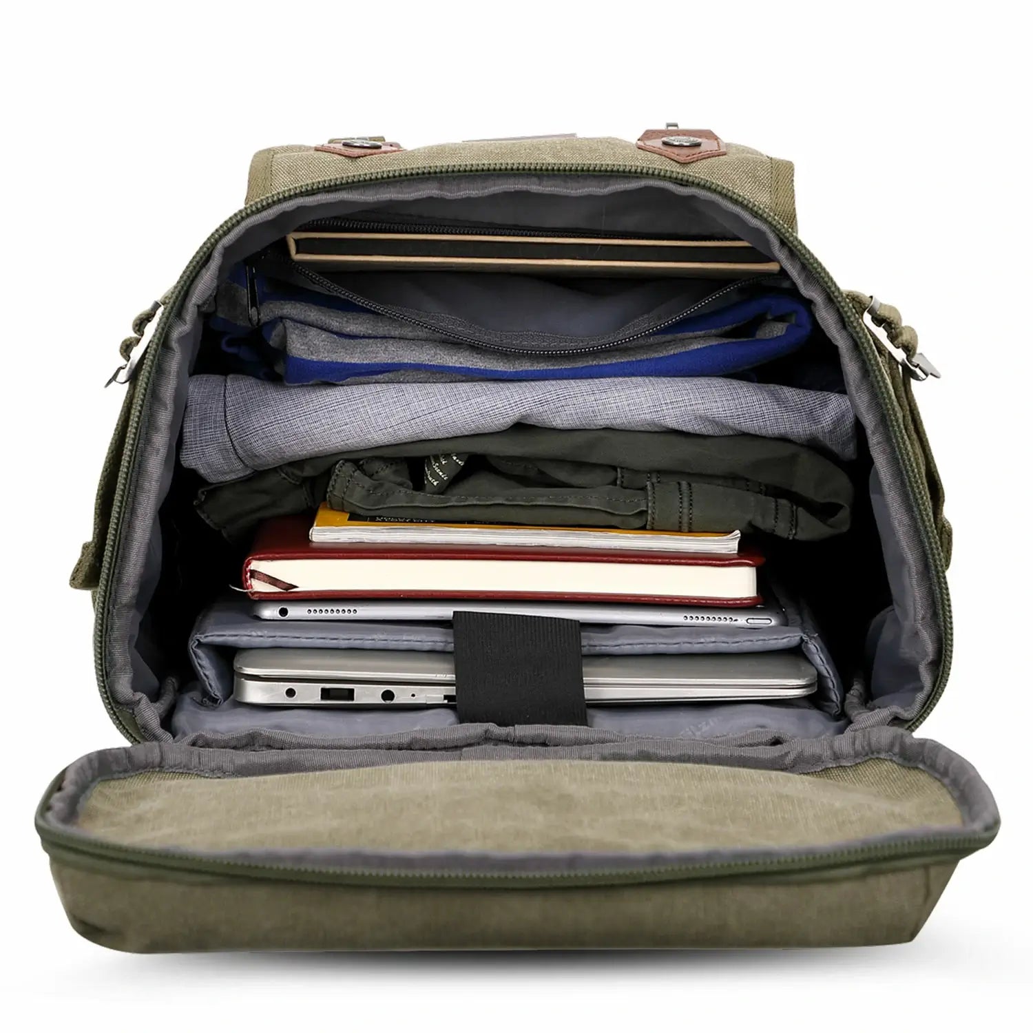 Vintage canvas travel backpack with shoe compartment and laptop sleeve – carry-on size a568-2 green