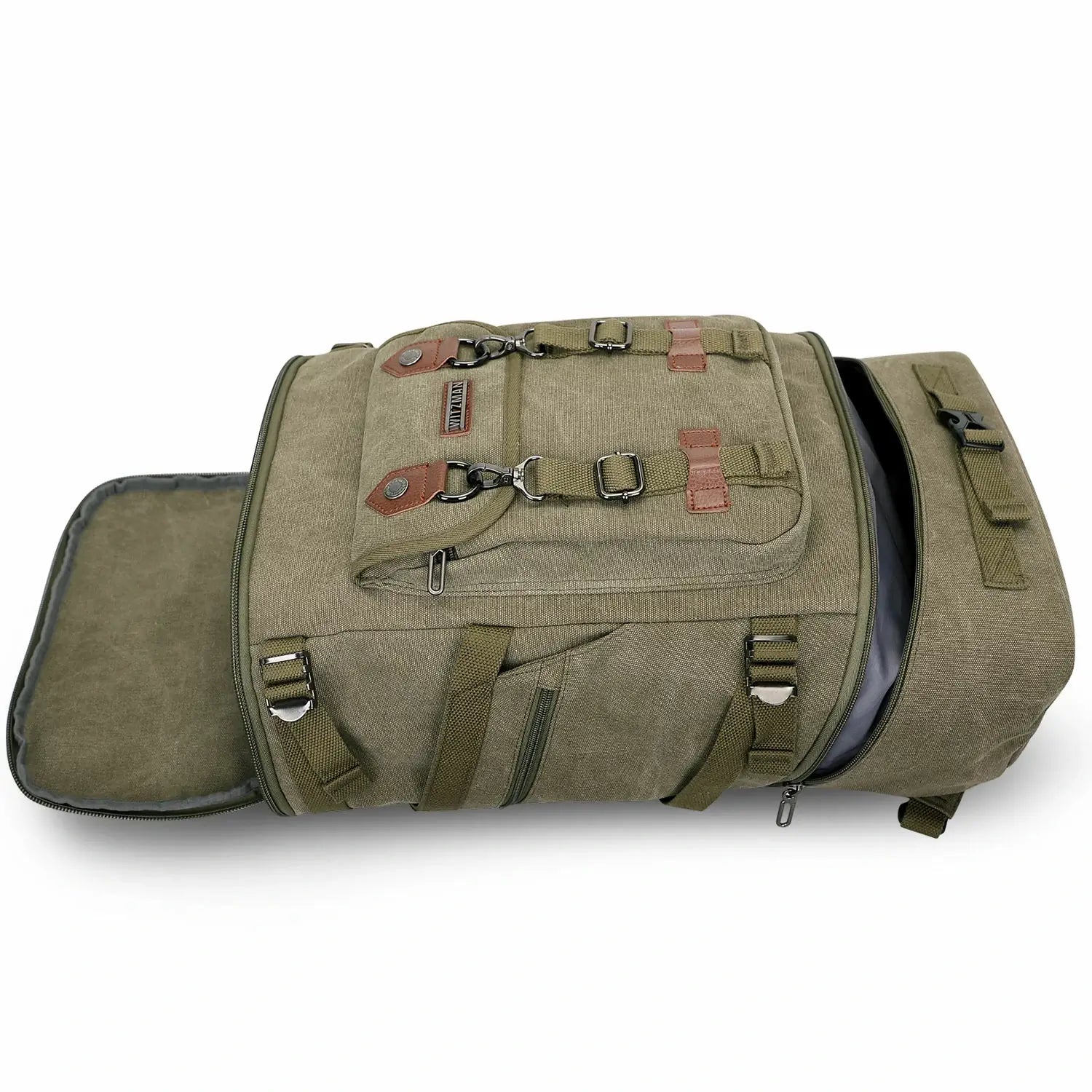 Vintage canvas travel backpack with shoe compartment and laptop sleeve – carry-on size a568-2 green