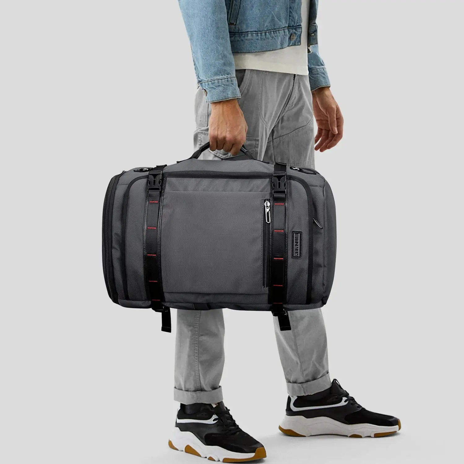 WITZMAN 35L sliver grey travel backpack for men nylon bag with usb port handle bag