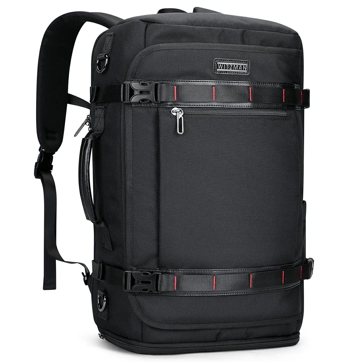 WITZMAN 35L black travel backpack for men with shoe compartment and USB port, TSA-friendly design