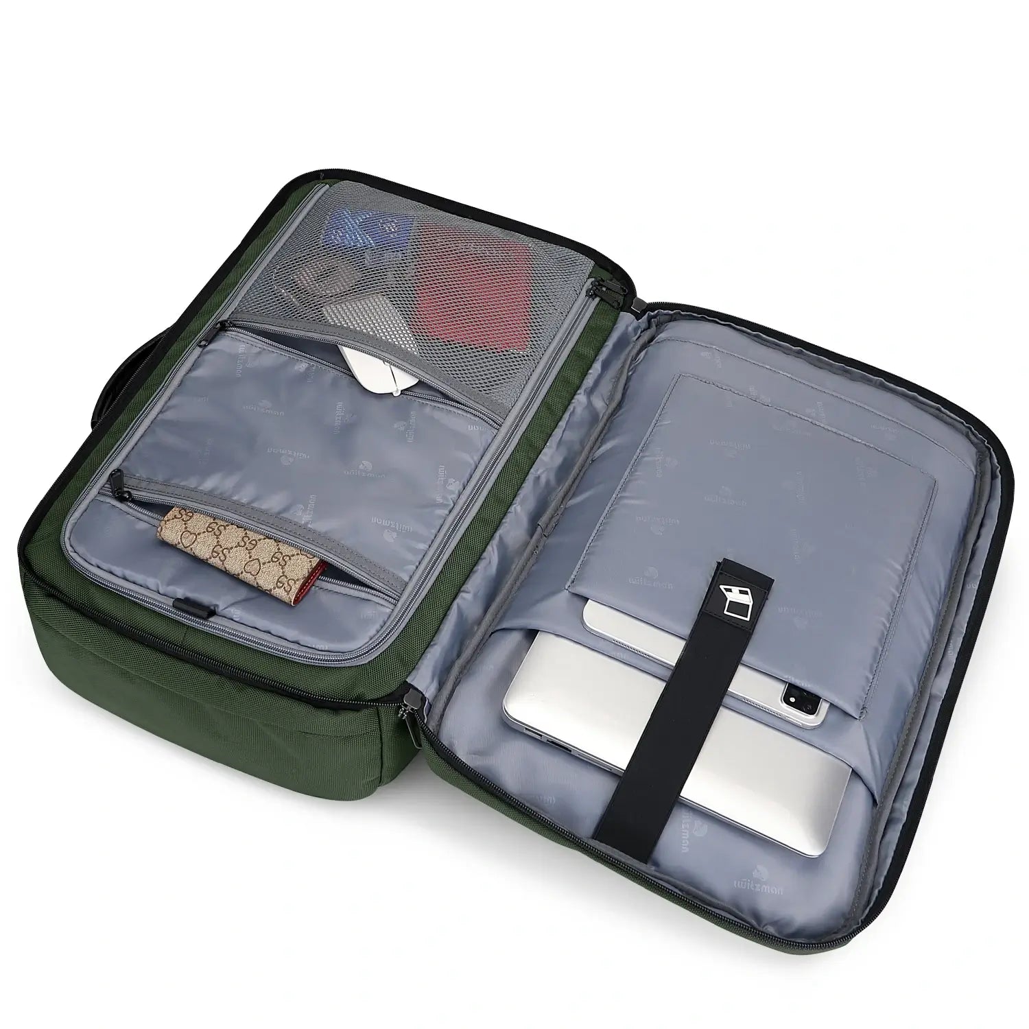 WITZMAN 35L army green travel backpack for men nylon carry on bag  laptop compartment