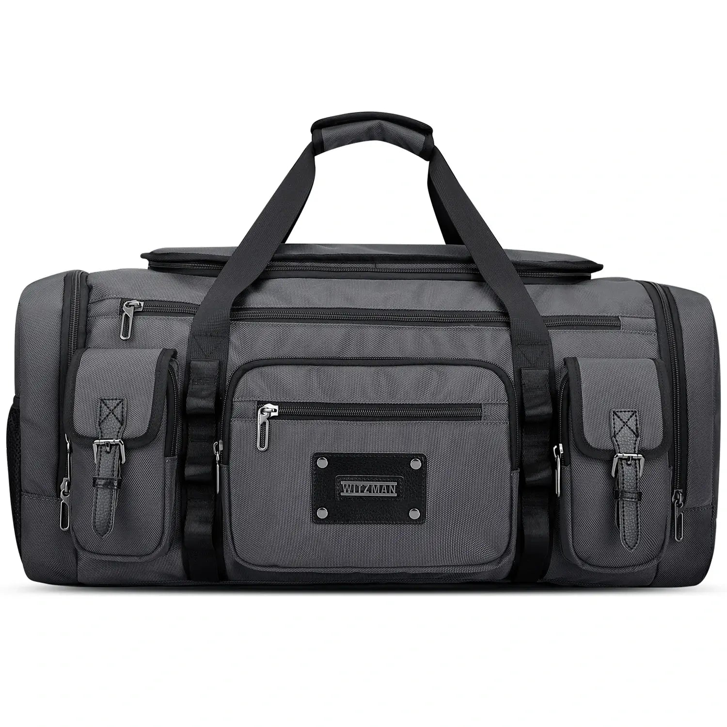 WITZMAN 54L silvery grey travel duffel bag for men with shoe compartment and wet-dry pocket main
