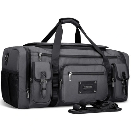 WITZMAN 54L silvery grey travel duffel bag for men with shoe compartment and wet-dry pocket 
