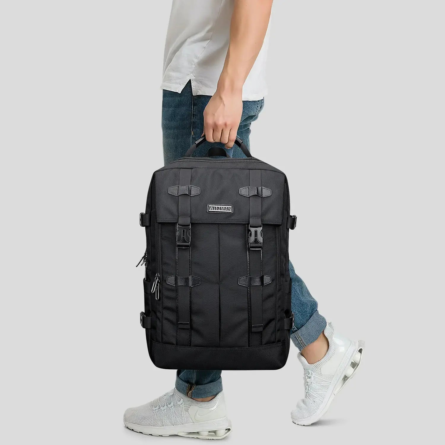 WITZMAN black nylon travel backpack for men