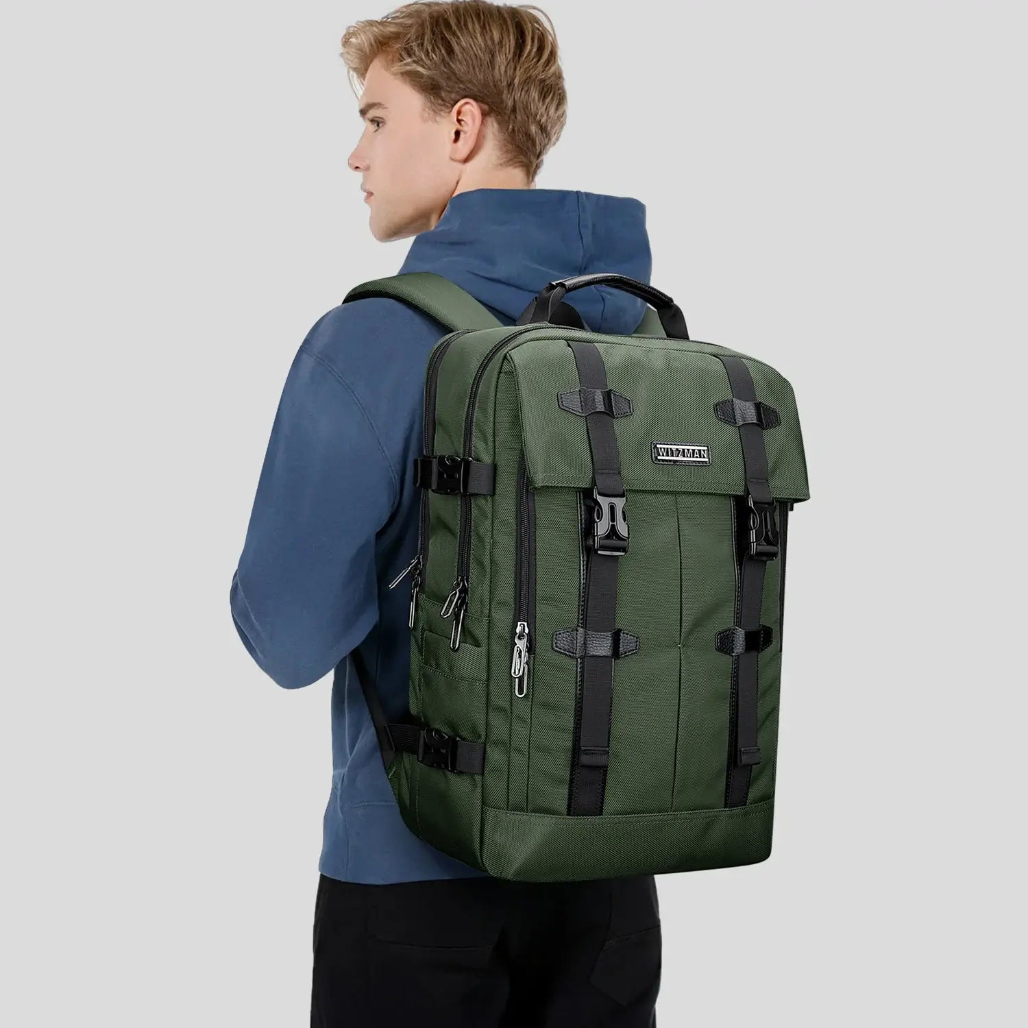 WITZMAN army green nylon travel backpack for men b716 usb port