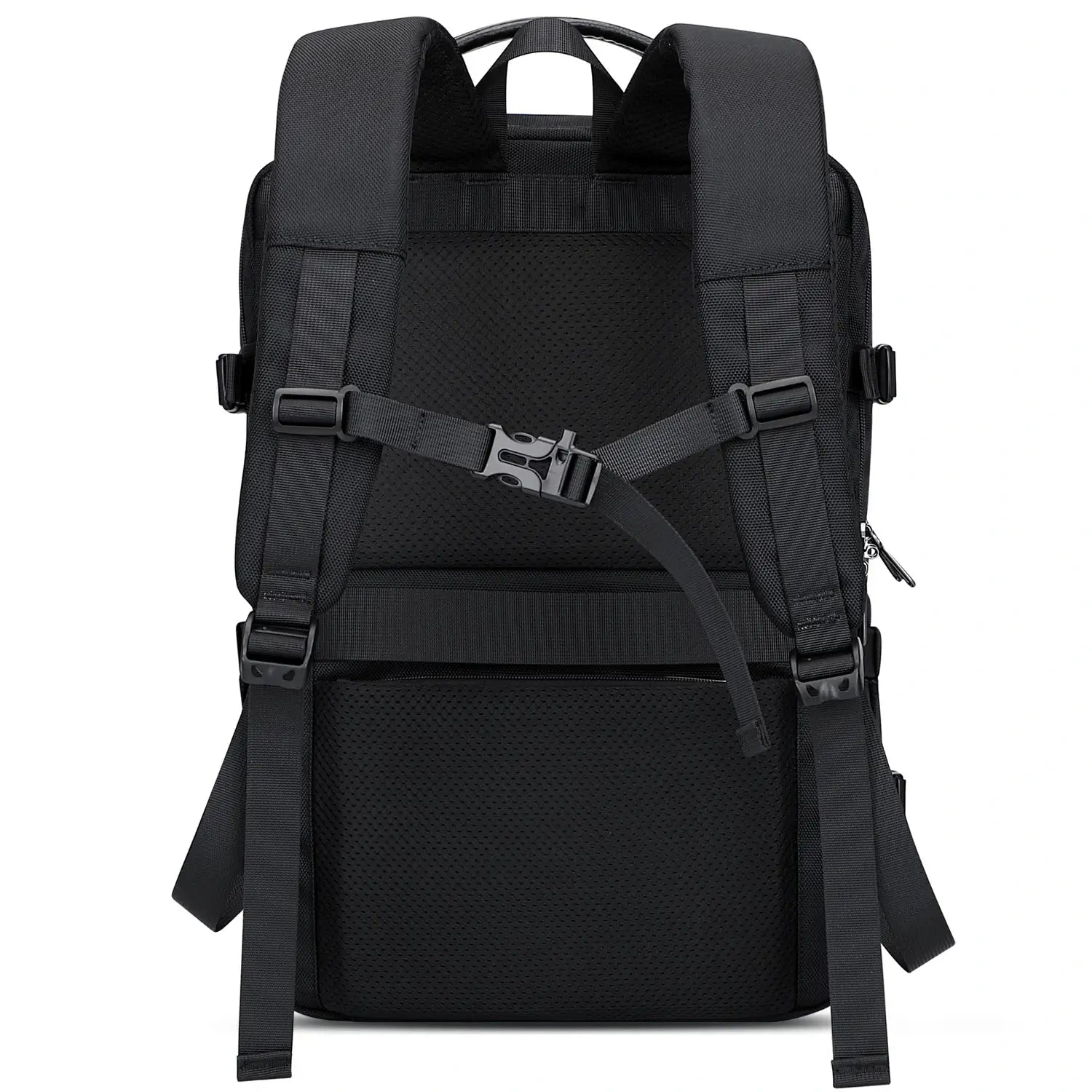 WITZMAN black nylon travel backpack for men with USB port and laptop compartment - black