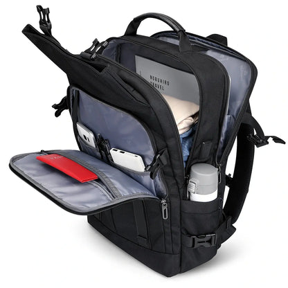 WITZMAN black nylon travel backpack for men with USB port and laptop compartment - black